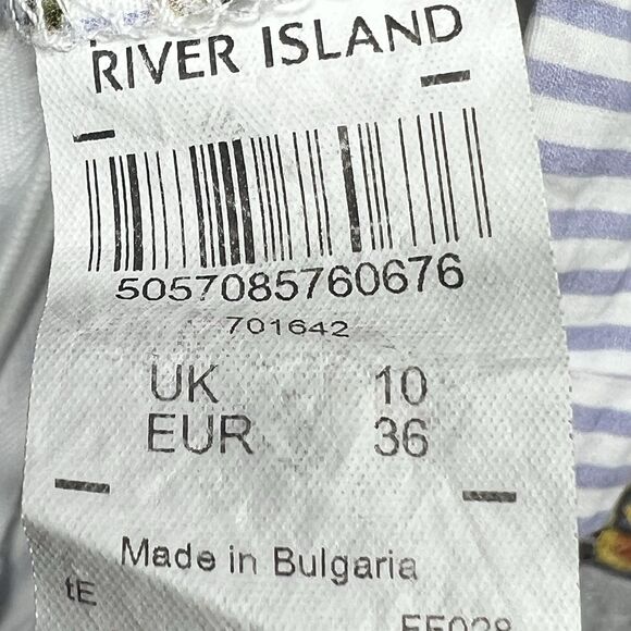 River Island Midi Skirt Womens Size 10 Blue White Stripe Floral Pockets Slit - Picture 10 of 12